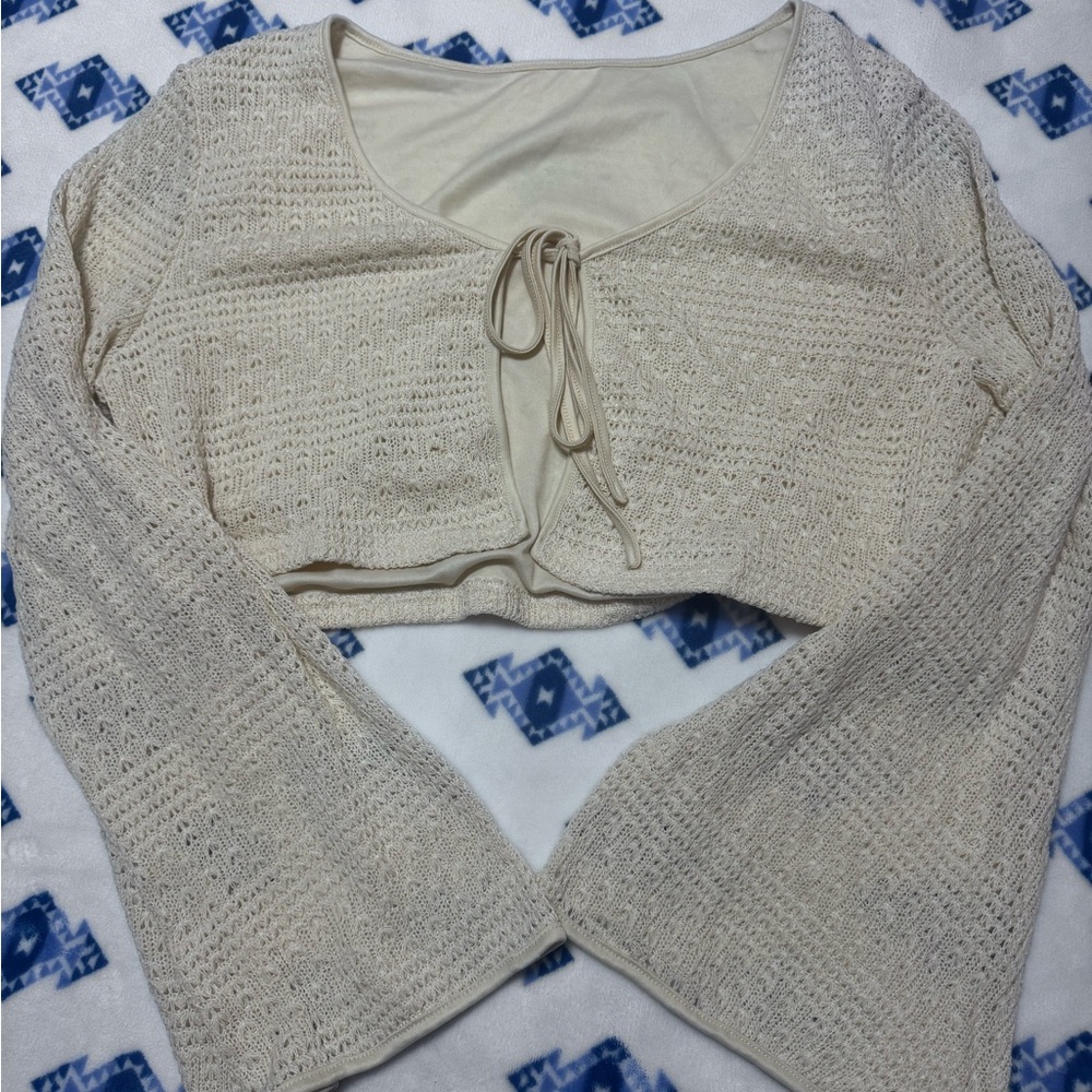 Cream Knit Women's Crop Coverup Sweater